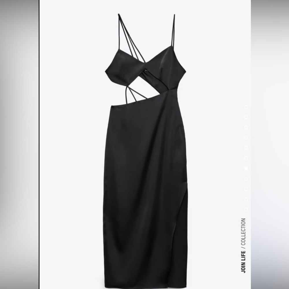 Zara Black Satin Effect Asymetrical Midi dress